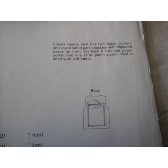 Kwik Sew pattern 2198 unisex cargo sports vest pockets 32 to 48 inch chest UNCUT - Picture 7 of 7